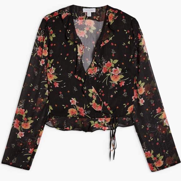 🆕 NWT Topshop Floral Print Sheer Wrap Blouse - Picture 4 of 4